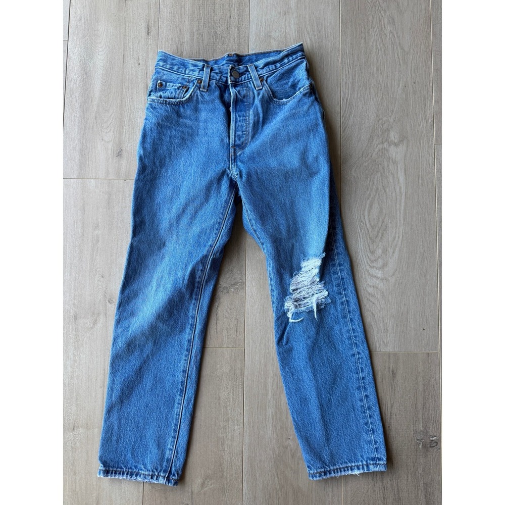 Levis 501 Premium Straight Leg Jeans Medium Wash Blue W24 L26 5275 Cotton Denim